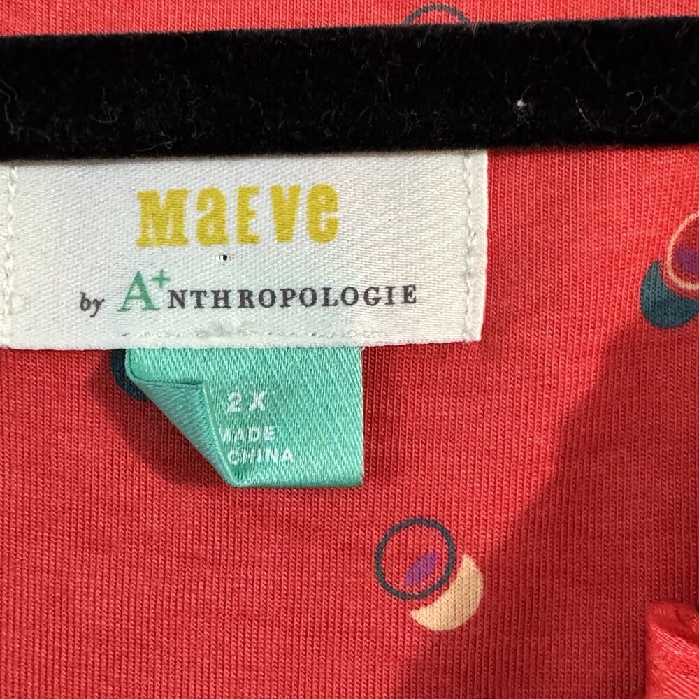 Maeve A+nthropologie Jacquin Red Circles & Ruffle Bohemian Peasant Blouse 2X - Picture 7 of 8